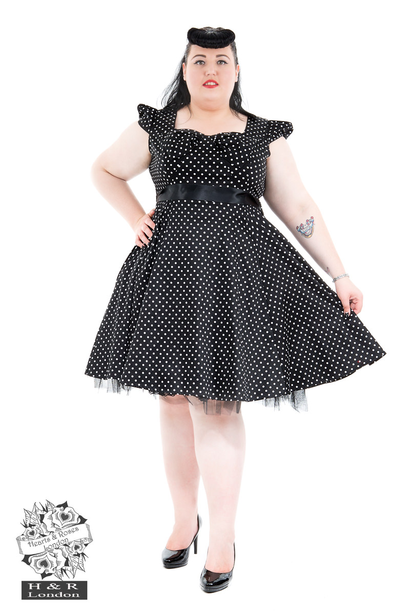 Black White Large Polka Dot Off Shoulder Dress